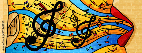 sing from the mouth and earphone musical notes design background wall paint
