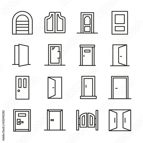 Simple set of door icons in trendy line style.
