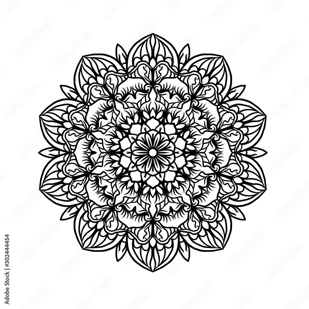 Circular pattern in the form of a mandala. Henna tatoo mandala. Mehndi style. Decorative pattern in oriental style. Coloring book page.