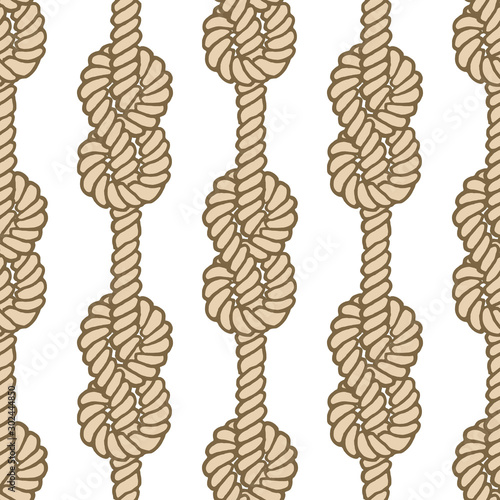 Seamless marine rope pattern, vector figure 8 knot