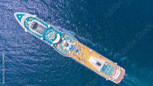 Aerial view of beautiful white cruise ship above luxury cruise in the ocean sea  concept tourism travel on holiday take a vacation time on summer. forward mast © Yellow Boat
