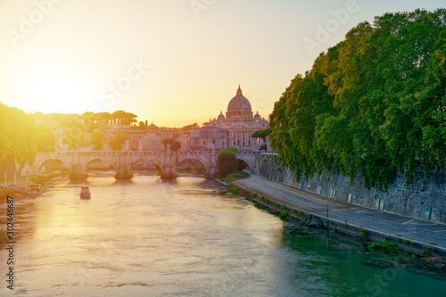 Wonderful view of St Peter Cathedral, Rome, Italy. Sunset light.