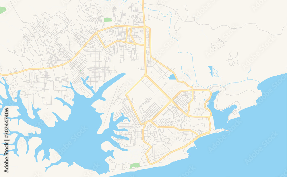 Fototapeta premium Printable street map of San-Pedro, Ivory Coast