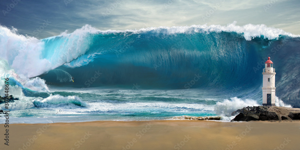 Tsunami big wave - obrazy, fototapety, plakaty 
