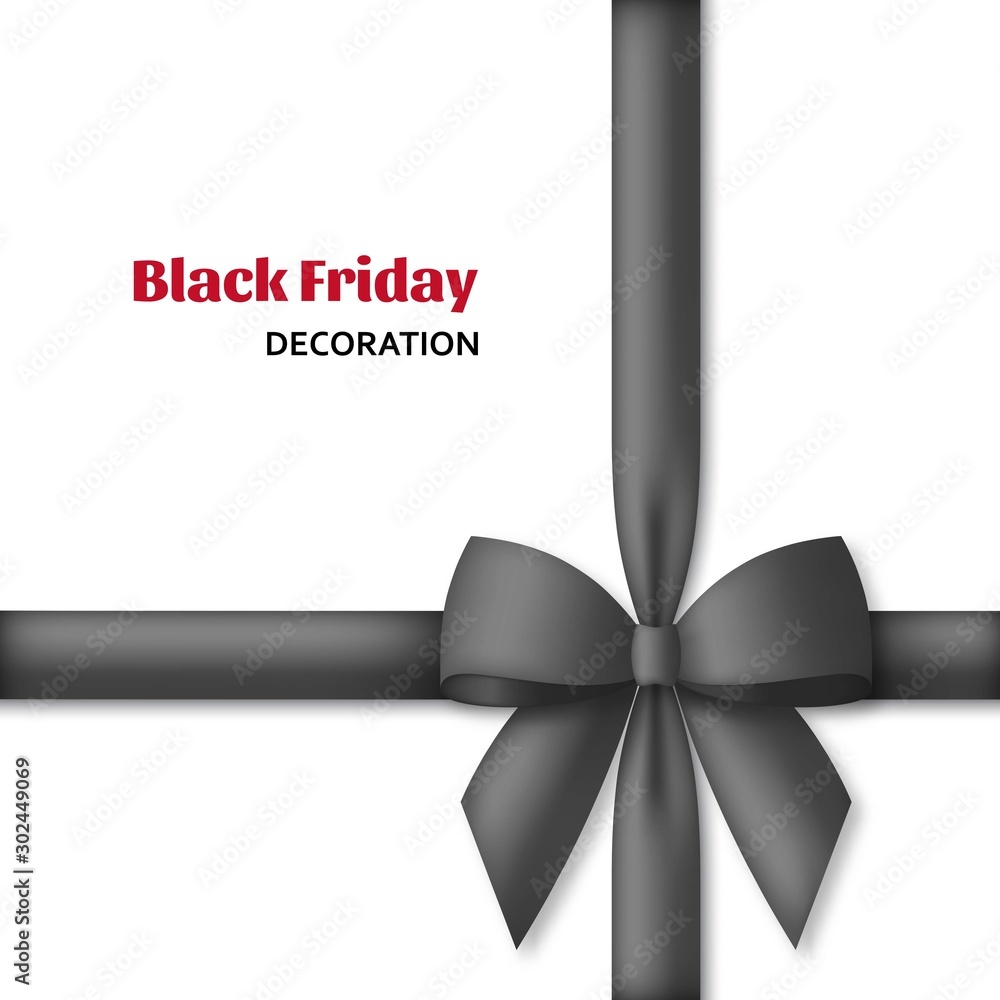 Decorative black bow with dark ribbons. Gift box wrapping and Black Friday decoration Decorative black bow with dark ribbons. Gift box wrapping and Black Friday decoration