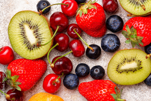 Fruits and berries summer background