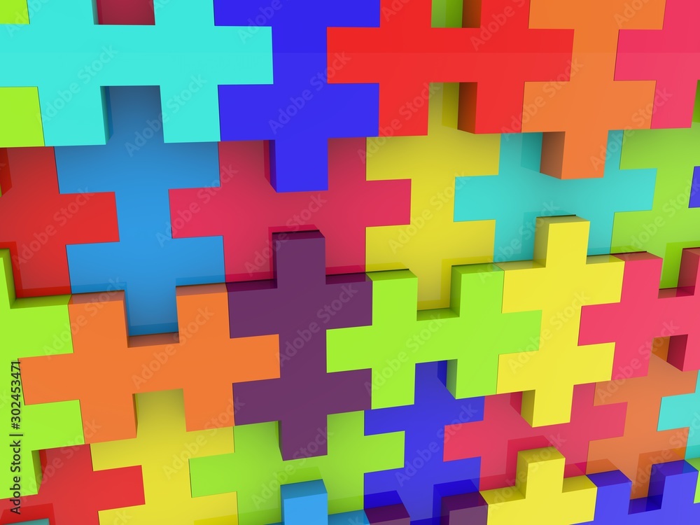 Wall of different color puzzle pieces Wall of different color puzzle pieces