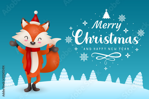christmas illustration with fox character