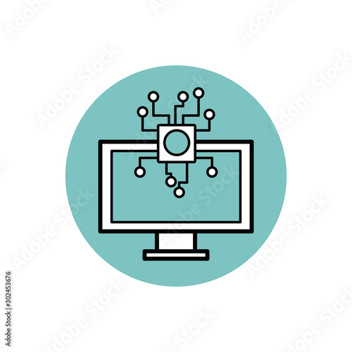 Digital motherboard and computer icon block design