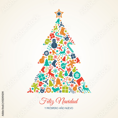 Feliz Navidad y Prospero Ano Nuevo - spanish Christmas wishes. Vector.