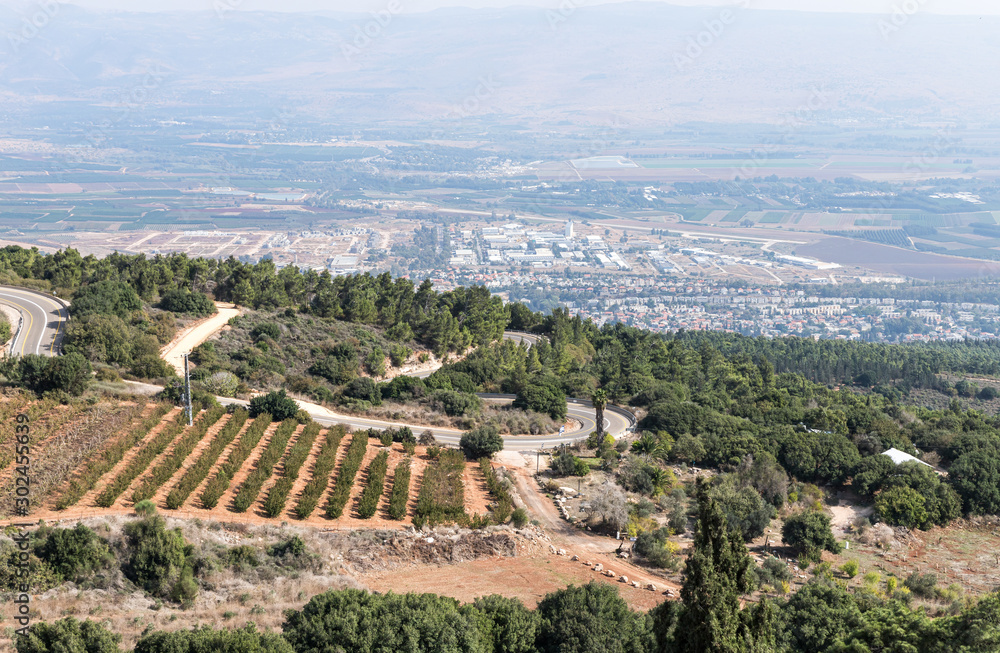 Panoramic  view from the mountain near the Israeli Margaliot village to the valley in the Upper Galilee in northern Israel