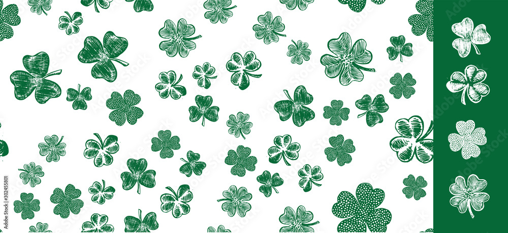 Patrick day. Set of hand drawn clovers.