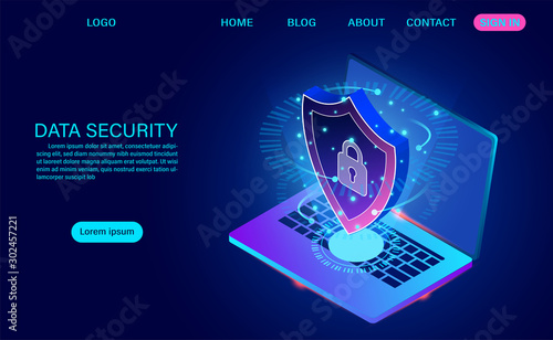 Data security modern concept. protects data from thefts data and hacker attacks. isometric flat design. Vector illustration