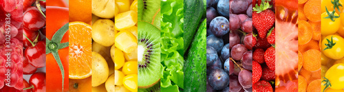 Background of fruits, vegetables and berries. Fresh food © seralex