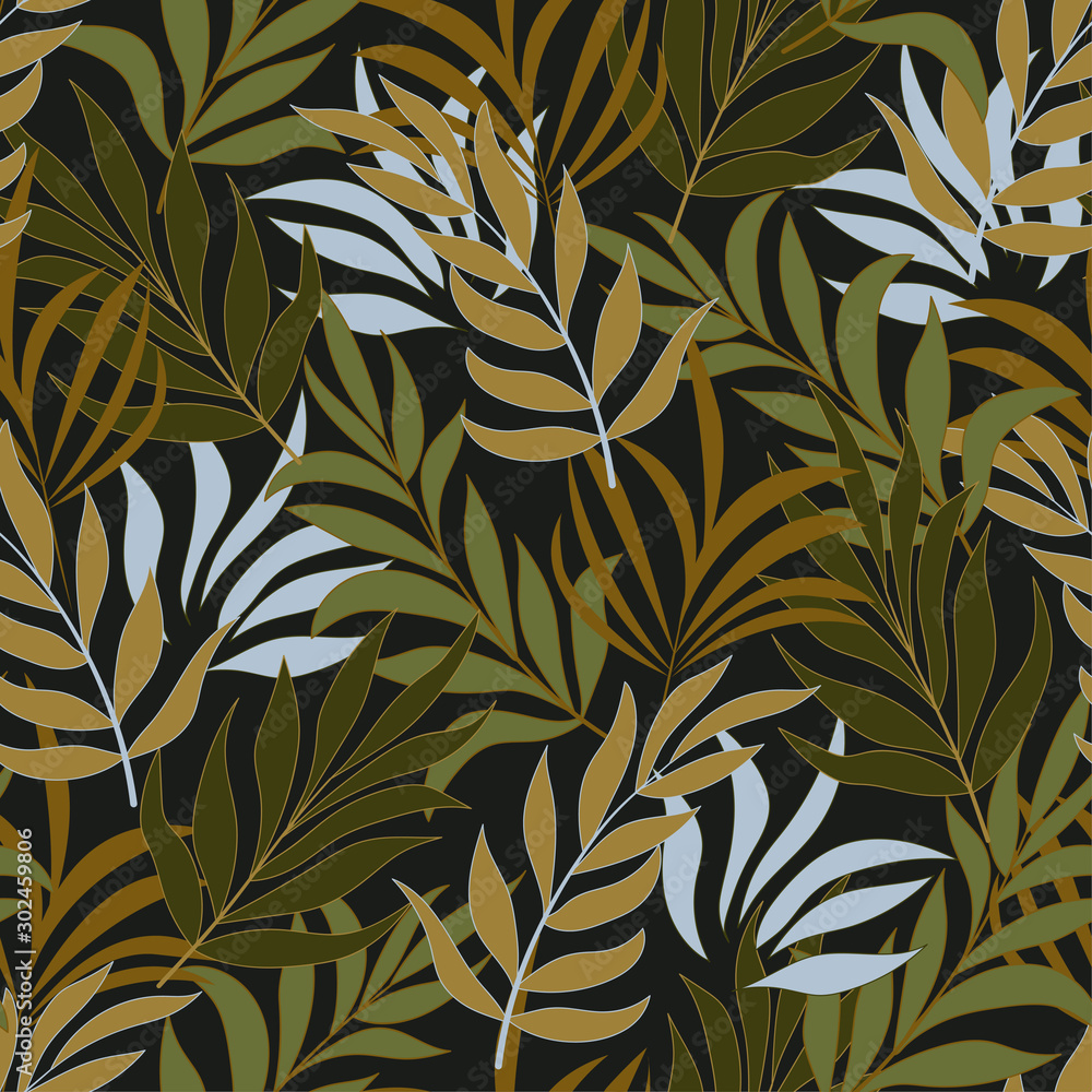 Trend tropical seamless background with bright orange and white plants and leaves on green background. Tropical botanical. Exotic wallpaper. Printing and textiles. Trend tropical seamless background with bright orange and white plants and leaves on green background. Tropical botanical. Exotic wallpaper. Printing and textiles.