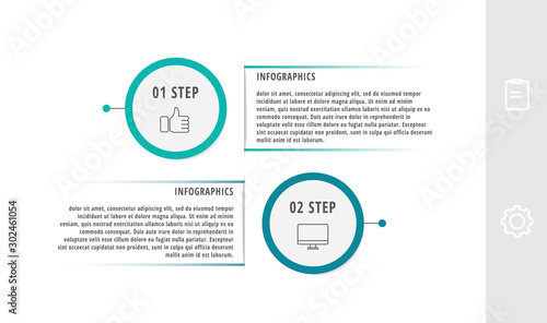 Vector flat template circle infographics. Business concept with 2 options and parts. Two steps for content, flowchart, timeline, levels, marketing, presentation, graph, diagrams, slideshow