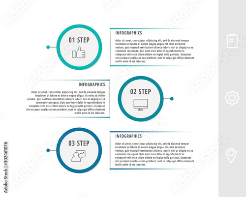 Vector flat template circle infographics. Business concept with 3 options and parts. Three steps for content, flowchart, timeline, levels, marketing, presentation, graph, diagrams, slideshow