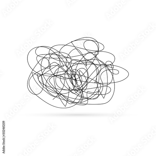thoughts get confused, chaos in the head, abstract state of depression, kids hand drawing line art, doodle vector illustration