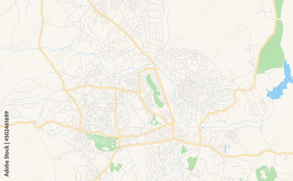 Fototapeta premium Printable street map of Mzuzu, Malawi