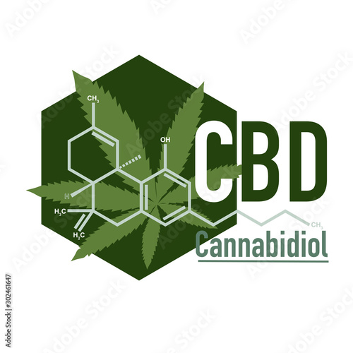 Health and medical concept icon or logo for  CBD products by cbd molecule on green tone