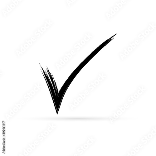 Black check mark icon. Tick brush, done symbol. Vector illustration.