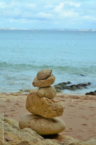 many round stones stacked in balance