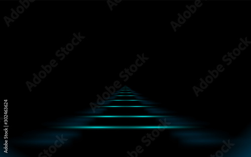 Glowing road into virtual reality or cyberspace, abstract minimal dark background. Concept art piece. Illustration. Eps 10. Future cyber metro railway on black.