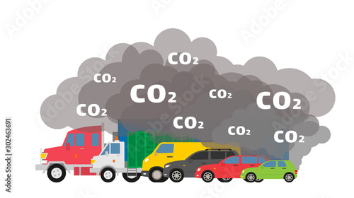 gasoline cars emits co2 dioxide air pollution ecology concept