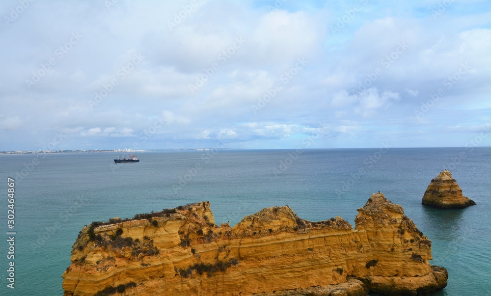 landscape with rocky beach in the Algarve