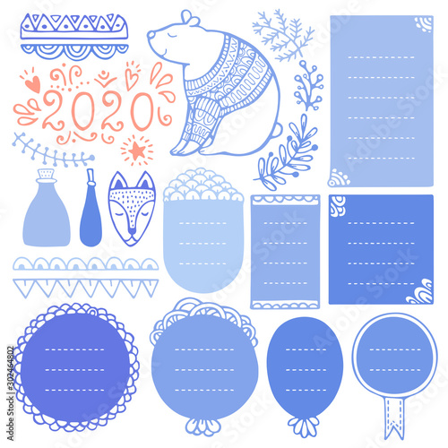 Bullet journal hand-drawn vector elements for notebook, diary, and planner. Doodle frames isolated on a white background. 