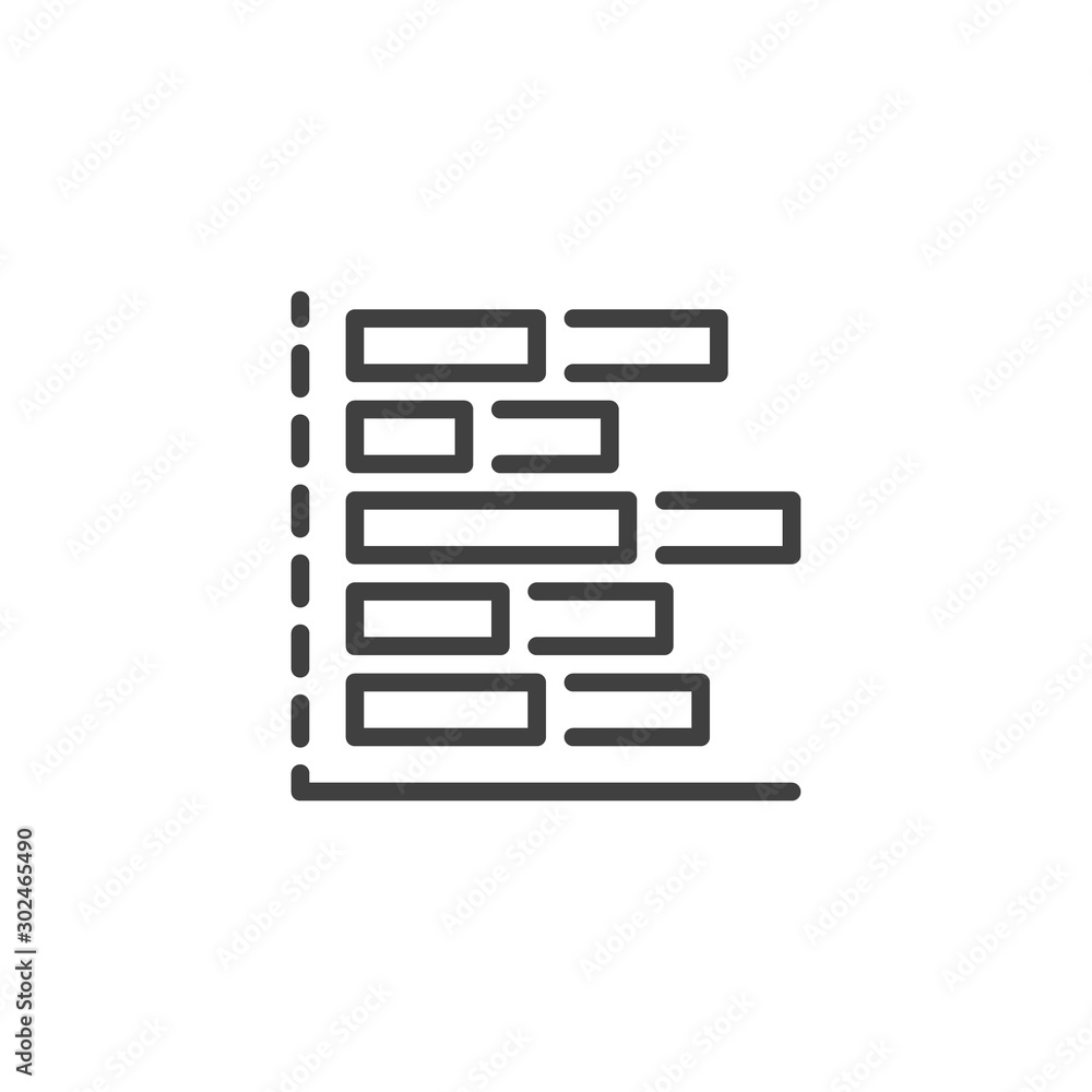 Horizontal Bars chart line icon. Infographics linear style sign for mobile concept and web design. Statistics column graph outline vector icon. Symbol, logo illustration. Vector graphics Horizontal Bars chart line icon. Infographics linear style sign for mobile concept and web design. Statistics column graph outline vector icon. Symbol, logo illustration. Vector graphics