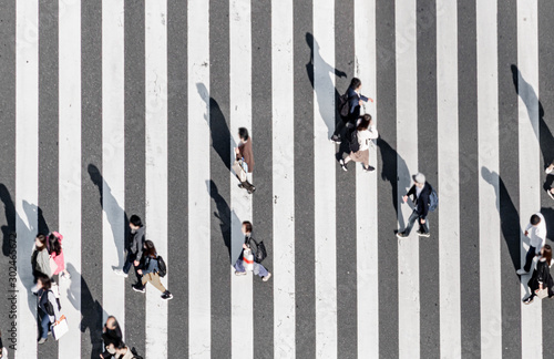 Принти на полотні Zebra crossing   Ginza street crowd walk on crosswalk Tokyo Japan
