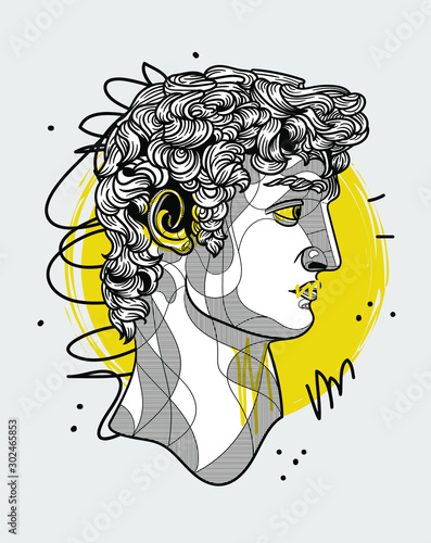 Prayers hands sculpture. Vector illustration hand drawn. Creative geometric style.