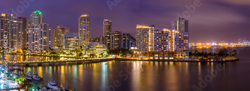 Miami cityscape at the night  pano view  Florida
