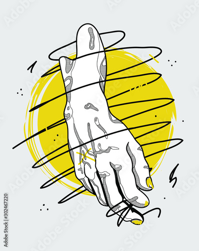 David hand sculpture. Vector illustration hand drawn. Creative geometric style.