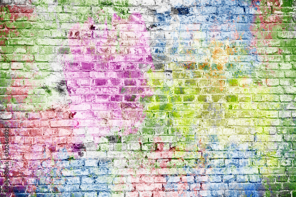 Fototapeta premium Mur z cegły pomalowany na jasne kolory. Kreatywne tło ściana