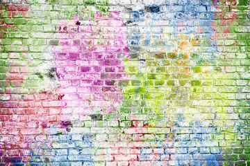 Acrylglasbilder Graffiti Brick wall painted with bright colors. Creative background wall  © Светлана Лазаренко