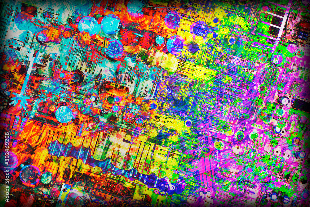 Circuit Board Multicolored Vignette Background