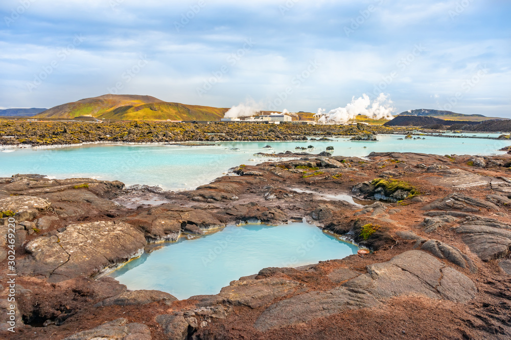 Geothermal power station at Blue lagoon Iceland. Popular tourist attraction