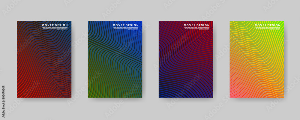 Minimal covers design. Modern background with waves texture for use element placards, banners, flyers, posters etc. Colorful halftone gradients. Future geometric patterns.