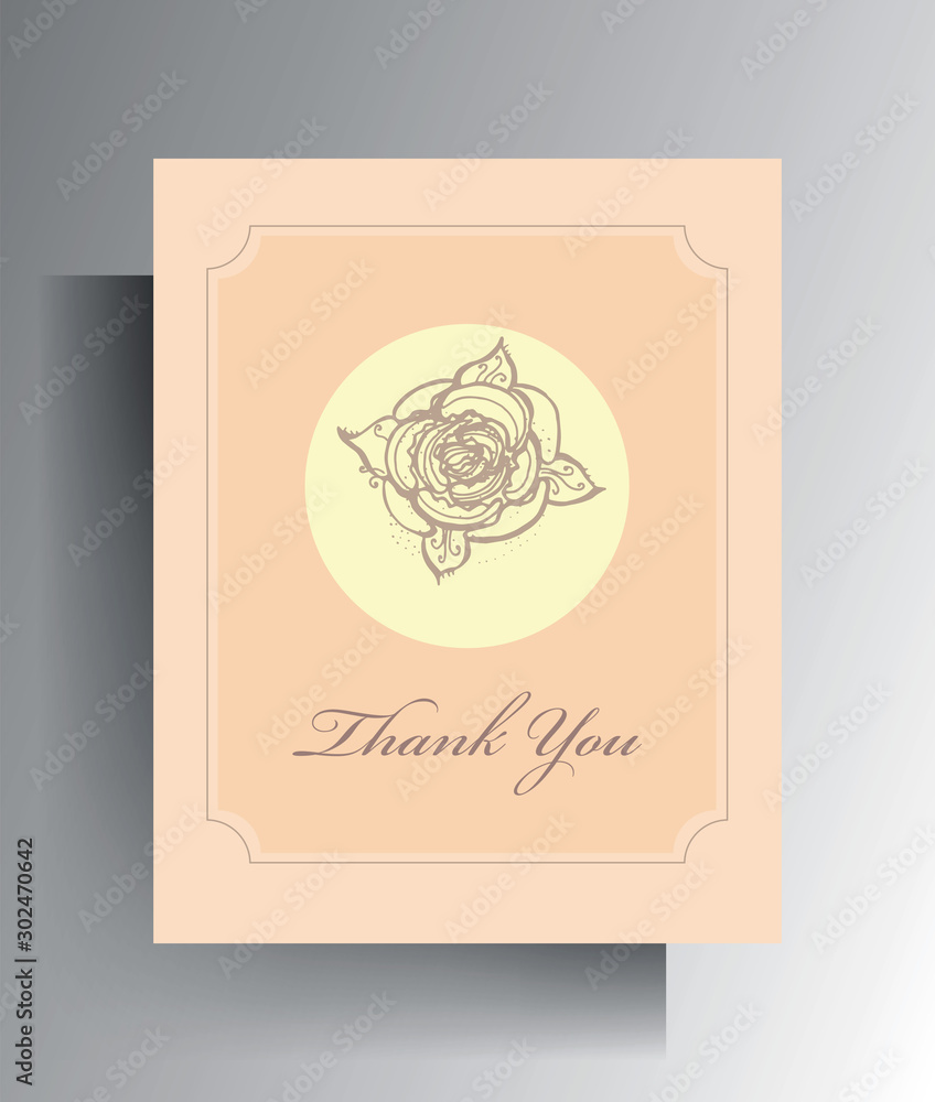 Thank you card design. Hand painted flower in pastel colors. Vector 10 EPS.