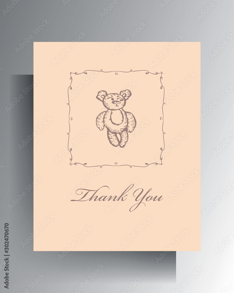 Thank you card design. Cute hand-drawn character in pink pastel colors. Vector 10 EPS. Thank you card design. Cute hand-drawn character in pink pastel colors. Vector 10 EPS.
