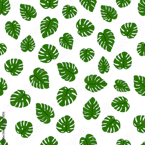 Monstera leaves seamless pattern. Green leaves. © Yulia