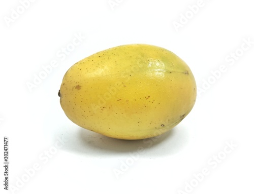 top view kedondong fruit or Spondias dulcis fresh yellow color white background