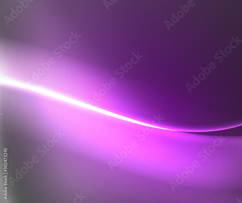 Dark space with shiny neon light motion waves. Abstract concept graphic element. Vector neon background. Technology background