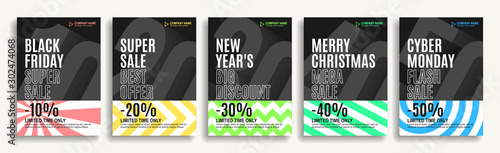 Set of designer covers for black friday in different colors. Holiday discounts and sale. Advertising banners. Vector eps 10.