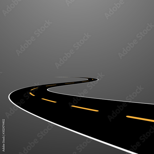 Road shape cartoon style vector illustration. Symbols and objects for design isolated on background. Asphalt road template. Bending high way, highway geometric style