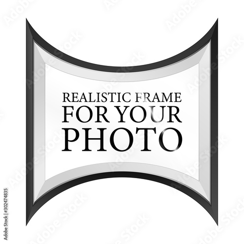 Black Realistic photo frame template isolated on white background. Graphic Resource vector illustration, blank picture for gallery, text, empty mockup, interior, simple image object