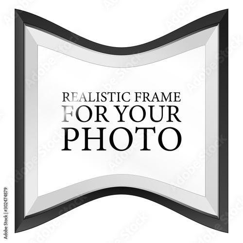 Black Realistic photo frame template isolated on white background. Graphic Resource vector illustration, blank picture for gallery, text, empty mockup, interior, simple image object