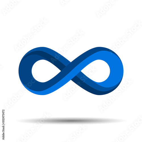 Blue Rubber Infinity symbol logo illustration. Vector endless object. Beautiful, unique concept design. Abstract Unreal loop template isolated on background. Unlimited virtual outline ring line art 